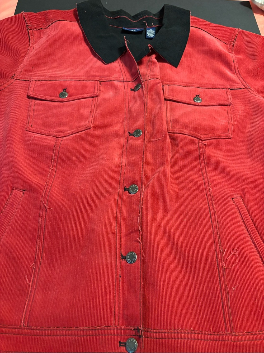Denim & Co Women’s 3X Red Corduroy Jacket Black Contrast Collar Button Front